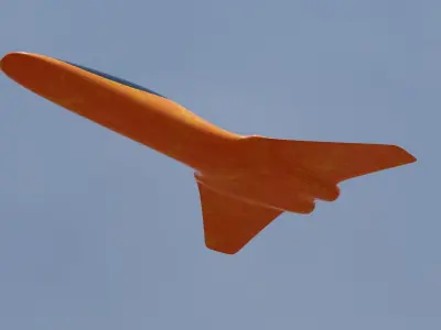 Spaceship orange airplane with nuclear symbol Low-poly 3D model