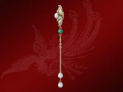 Chinese Traditional Flower Golden Hairstick-Hair Pin-Accessories Low-poly 3D model