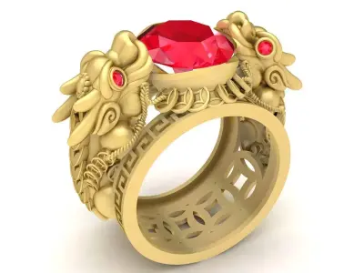 Luxury Dragon Head Oval Ruby Ring for Men 3766 3D print model