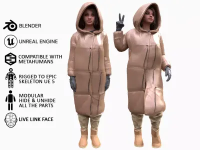 Woman - Winter Outfit 7 - Modular - Rigged Low-poly 3D model