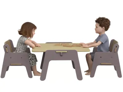 Kids Playing at Table 3D Model - Realistic Children Low-poly 3D model