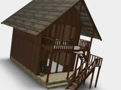 2 Story Wooden Bungalow House Straw Roof SketchUp Model Included Free 3D print model