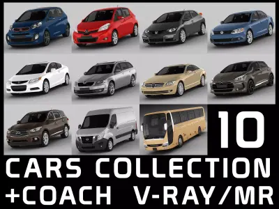10 cars collection coach 3D model
