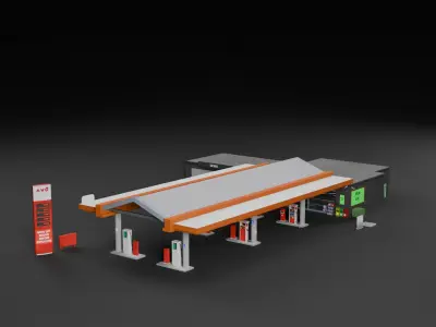 Low Poly Gas Station Model Low-poly 3D model