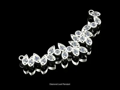 Leaf Set of Diamond Golden Earrings Ring and Pendant 3D Model Pack