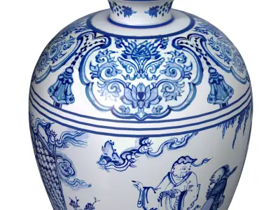 Porcelain Decorative floor Vase Urn Pot Flowerpot Chinese Style 3D model