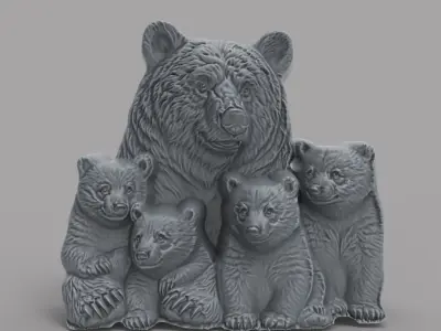 bear family cnc baserelife  3D print model