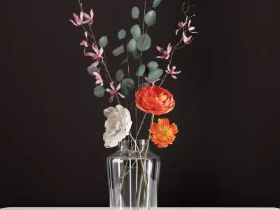 Decor bouquet of flowers in a glass vase 3D model
