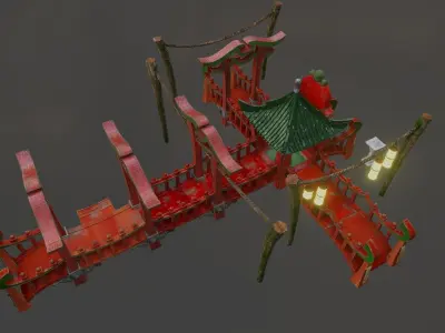Modular Stylized Asian Bridge Low-poly 3D model