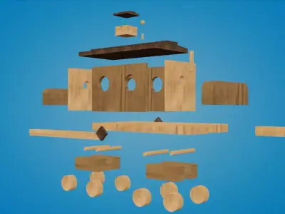 Handcrafted Wooden Locomotive Toy Train 3D model