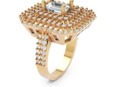 Luxury Rectangular Halo Ring Pave Band Diamond STL Model 3D print model