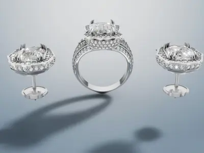 Ring and Earrings gold jewelry set 3D print model C 70 3D print model