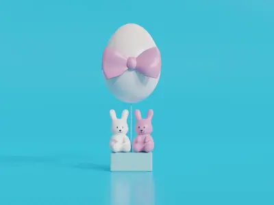 Easter Egg Balloon with Bunnies 3D model