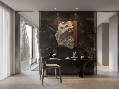 modern bedroom and bathroom interior scenes  3D model