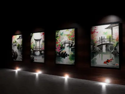 4 Old Japan Garden Pictures - 3D Models 3D model