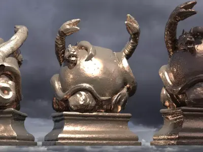 Twin Serpent around Globe statue 3D model