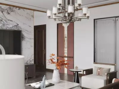 chinese living room dining room interior scenes 03 3D model