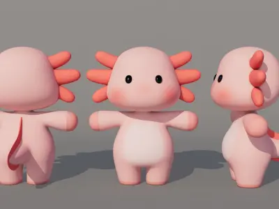 Rigged Cartoon Axolotl Low-poly 3D model
