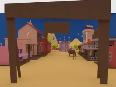 low poly city town in desert 3D model