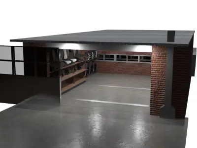 Garage structure mechanical workshop Low-poly 3D model