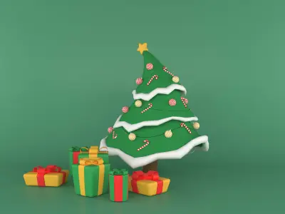 christmas tree and gift bix 3d model 3D model