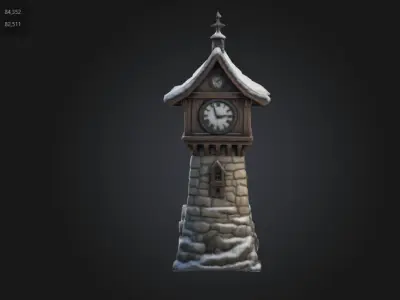 Stylized Snowy Clock Tower Winter Fantasy Asset 3D model