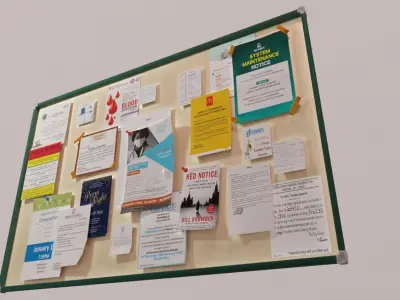 Notice board office wall notice board Low-poly 3D model