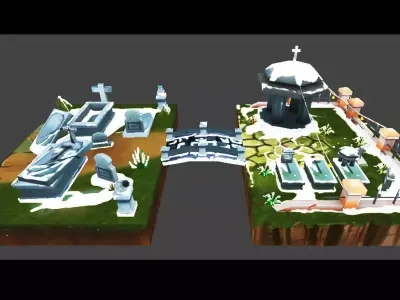 Cemetery Toon Kit Low-poly 3D model