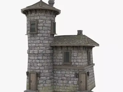 low poly bilding3 stone castle with roof Low-poly 3D model