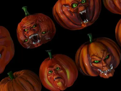 Pumpkins collection halloween decoration Low-poly 3D model