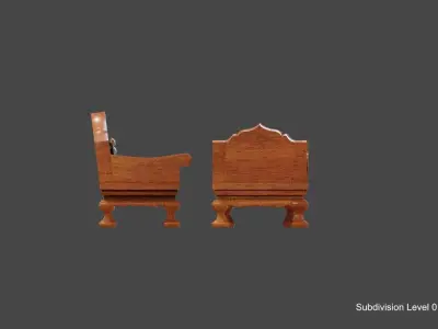 Set of wood sofa in vintage style and leather cushions 3D model