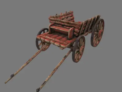 Wooden Cart Low-poly 3D model