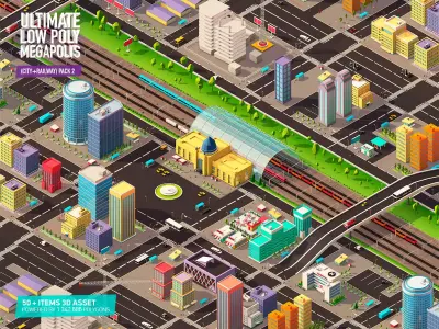 Ultimate Low Poly Megapolis City Pack2  Railway 3D model