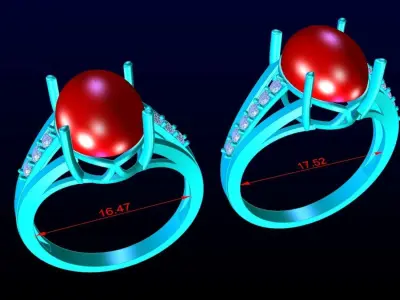 Gemstone Rings - Oval stone ring - Womens Rings 3D print model