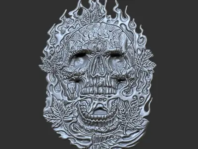 skull with flames 3D print model