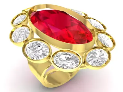 Luxury Oval Red Stone Ring with Diamond Halo 3491 3D print model