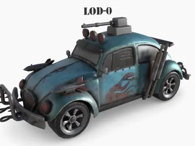 Post Apocalyptic Volkswagen Beetle Low-poly War Car Game Asset  Low-poly 3D model