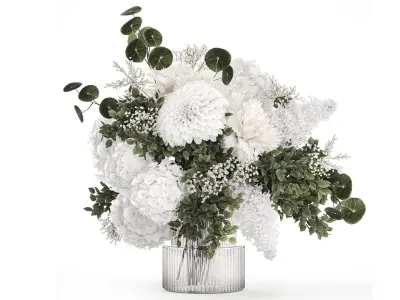 Small white bouquet of flowers lilac hydrangea dahlia 349 3D model