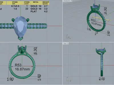 Engagement ring  Pear diamond 3D print model