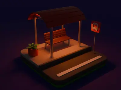 Night time cute bustop 3D model