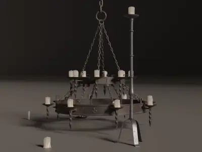 Medieval Chandelier Low-poly 3D model