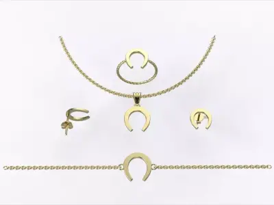 Lucky Horseshoe Gold Jewelry Set018 Bracelet Earrings Ring 3D print model