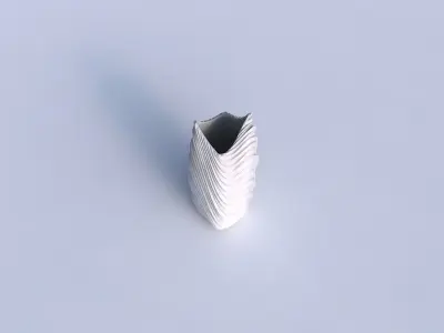 Vase double arc rectangle with wavy extruded lines 2 3D print model