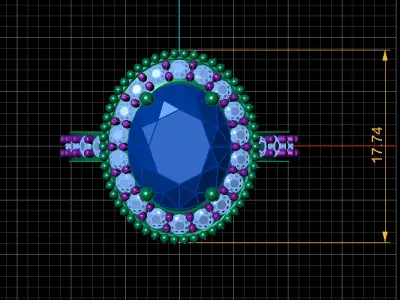 Oval Shaped Ruby and Diamond RING 3D PRINTABLE MODEL 3D print model