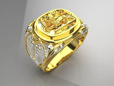 Man ring with lion and sun design two colors model mr0155 3D print model