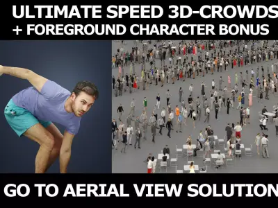 3d people crowds and a foreground skateboard Flow sport man  3D Model Pack