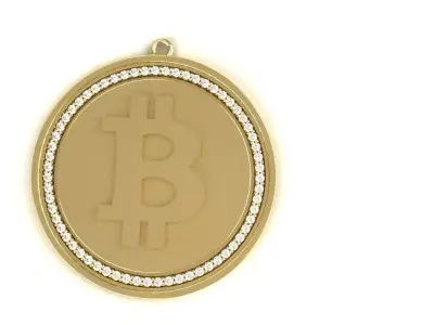 Bitcoin Diamond Pendant Gold Silver Platinum Luxury Round Stones 3D print model