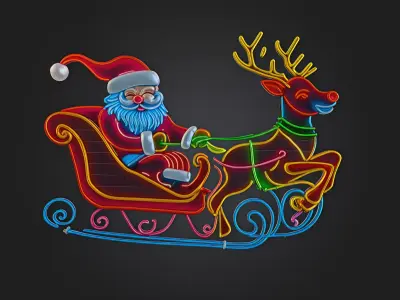  Santa And Reindeer Neon Sleigh Ride 3D Wall Art Printable 3D model