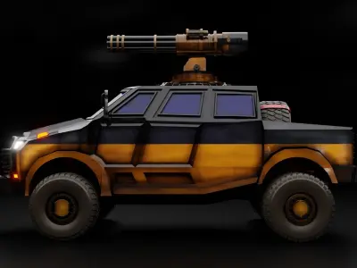 Military vehicle With Minigun Turrent Low-poly 3D model