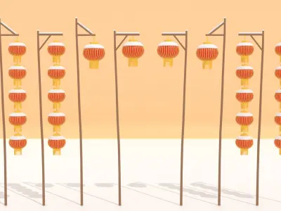 Chinese Tall Paper Lantern With Snow 3D model